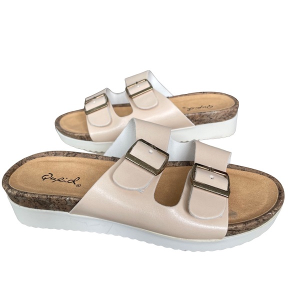 Qupid Platform Slides Sandals - Blush Pink / Nude & White - Picture 4 of 5
